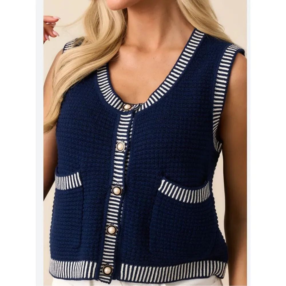 NEW Joie Navy Cotton Button Front Sweater Vest Women’s XL